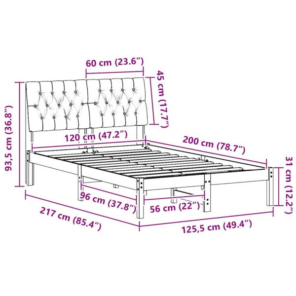Рамка за легло Светлосиво 120 x 200 cm Солидно борово дърво