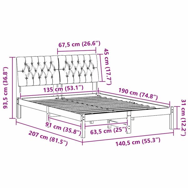 Леглова рамка с тапицирана гръбна част Кафяво 135 x 190 cm