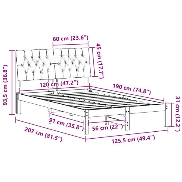 Леглова рамка с тапицирана гръбна част Кафяво 120 x 190 cm