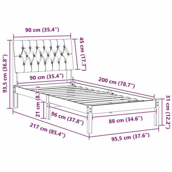 Леглова рамка с тапицирана гръбна част Кафяво 90 x 200 cm