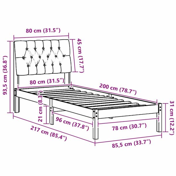 Леглова рамка с тапицирана гръбна част Бяло 80 x 200 cm