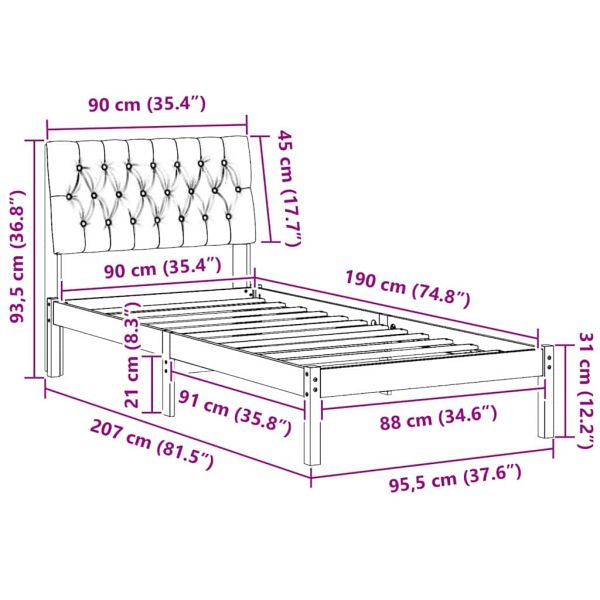 Леглова рамка с тапицирана гръбна част Кафяво 90 x 190 cm