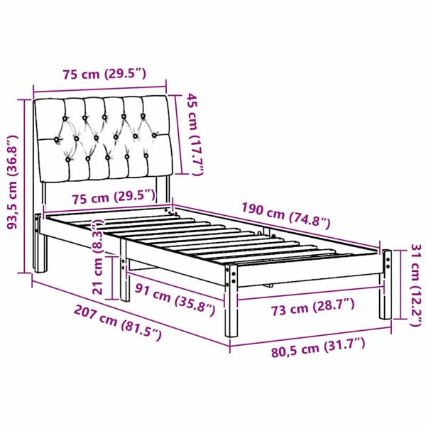 Леглова рамка с тапицирана гръбна част Кафяво 75 x 190 cm