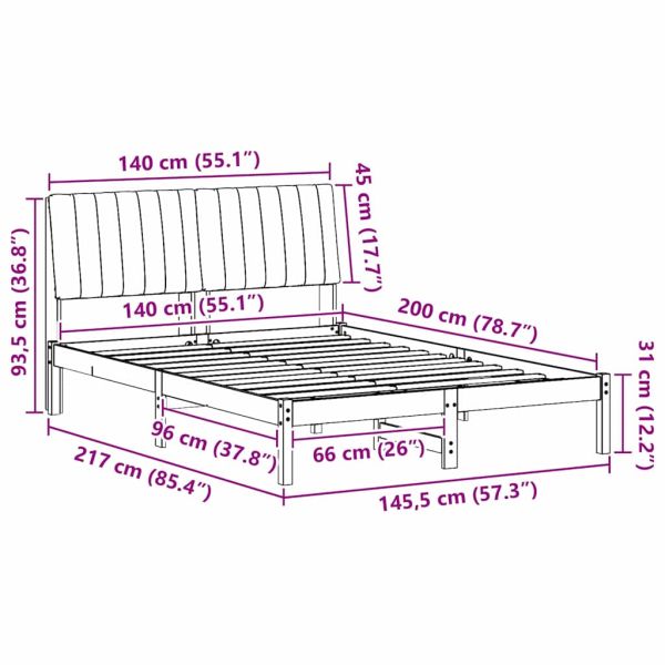 Рамка за легло Тъмен сив 140 x 200 cm Солидно борово дърво