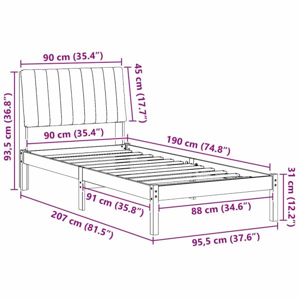 Рамка за легло Кафяво 90 x 190 cm Солидно борово дърво