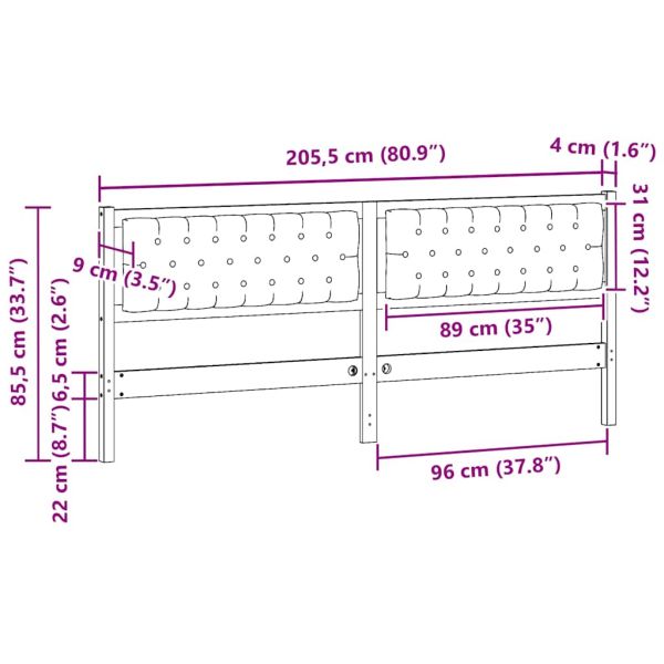 Облегалка за глава кафяво и тъмносиво 200 cm Борово дърво масив