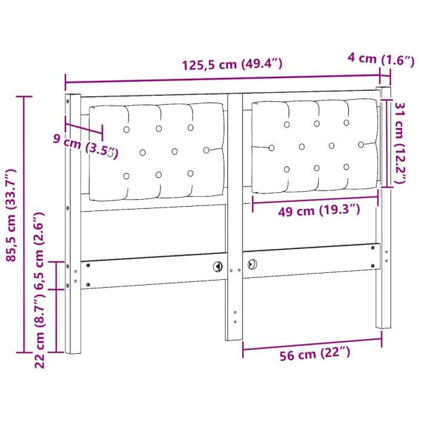 Облегалка за глава Бял и светлосив 120 cm Борово дърво масив