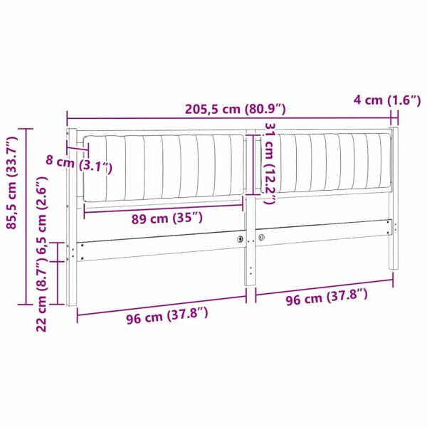 Тапицирана табла с таблото Бяло 200 cm Солидно борово дърво