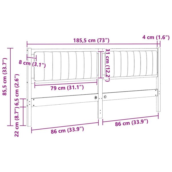 Тапицирана табла с таблото Бяло 180 cm Солидно борово дърво