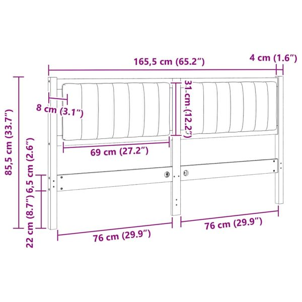 Тапицирана табла с таблото Кафяво 160 cm Солидно борово дърво