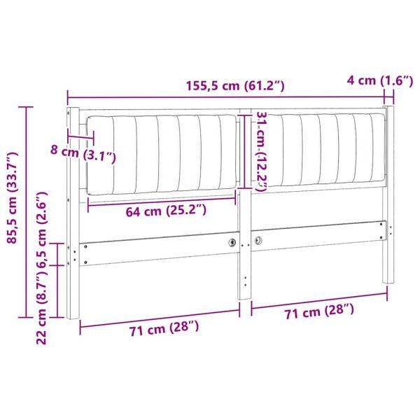 Тапицирана табла с таблото Кафяво 150 cm Солидно борово дърво