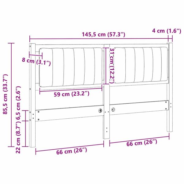 Тапицирана табла с таблото Бяло 140 cm Солидно борово дърво