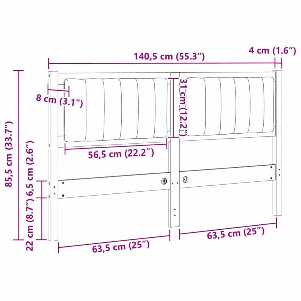 Тапицирана табла с таблото Кафяво 135 cm Солидно борово дърво