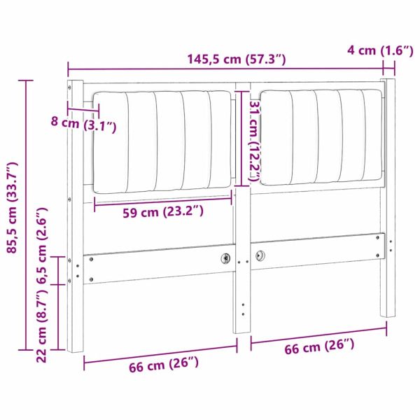 Тапицирана табла с таблото Бяло 120 cm Солидно борово дърво
