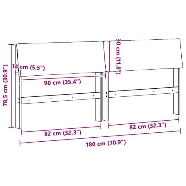 Тапицирана табла Черно 180 cm Солидно борово дърво
