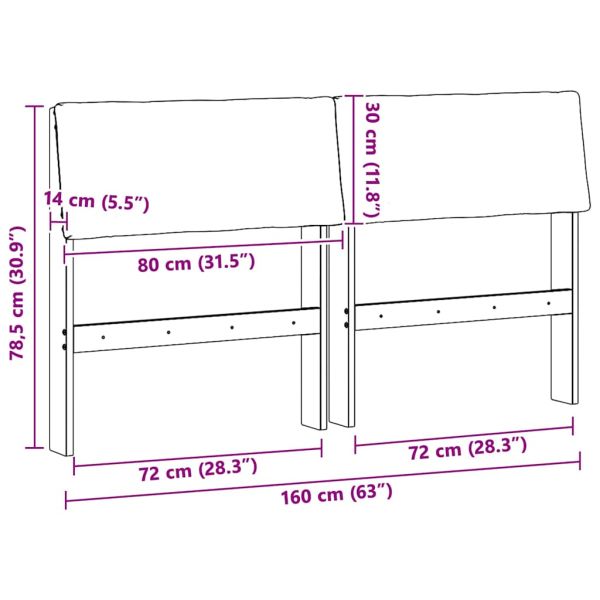 Тапицирана табла Черно 160 cm Солидно борово дърво
