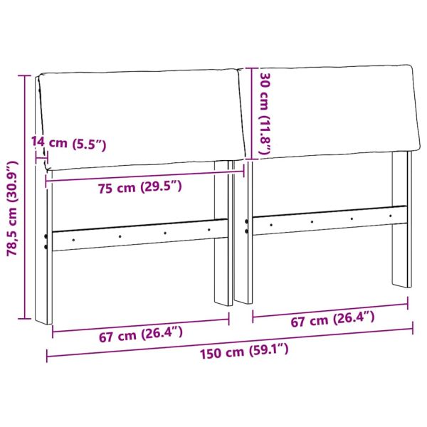 Тапицирана табла Светлосиво 150 cm Солидно борово дърво