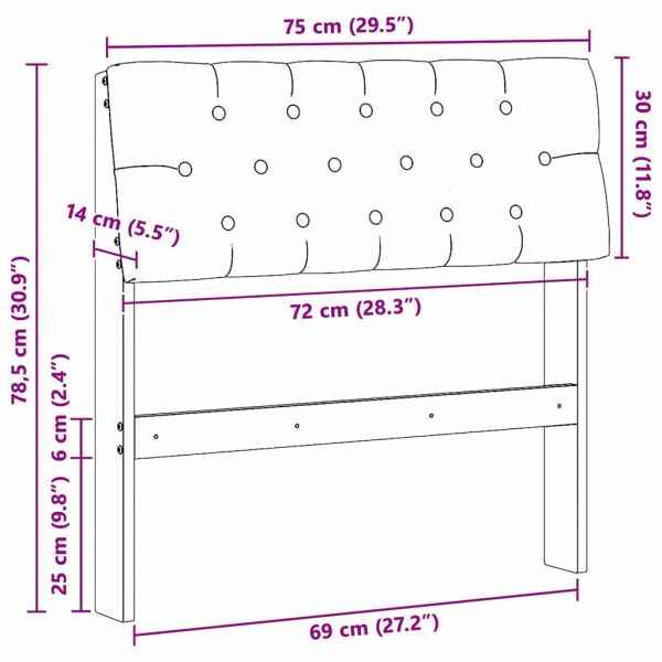 Тапицирана табла Черно 75 cm Солидно борово дърво