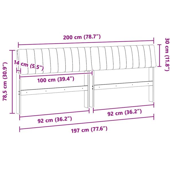 Тапицирана табла Черно 200 cm Солидно борово дърво