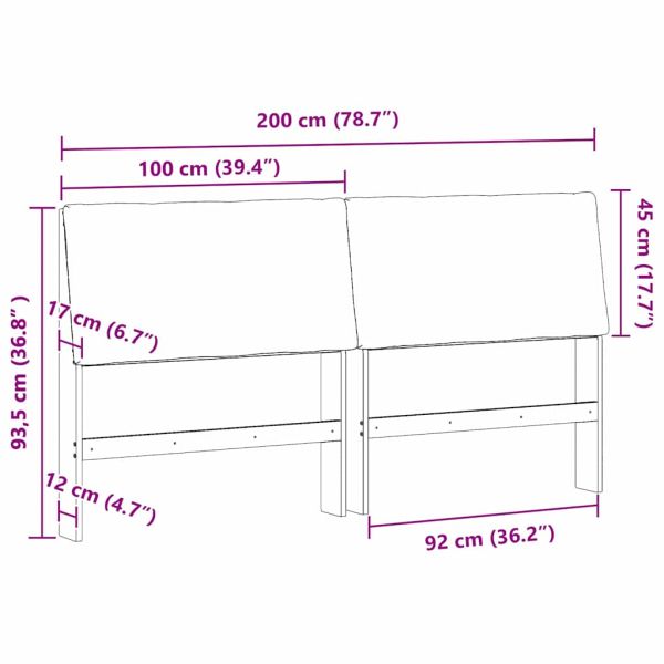 Тапицирана табла Светлосиво 200 cm Солидно борово дърво