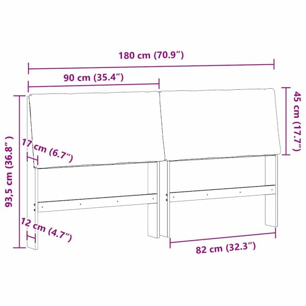 Тапицирана табла Черно 180 cm Солидно борово дърво