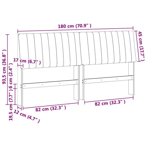 Тапицирана табла Черно 180 cm Солидно борово дърво