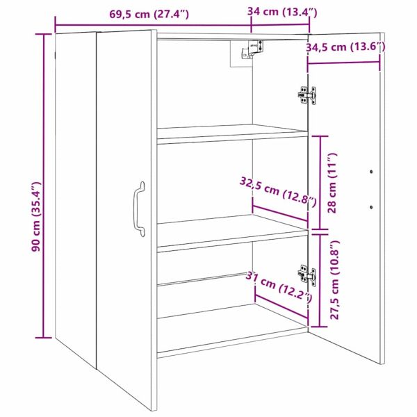 Стенен шкаф Черния дъб 69,5 x 34 x 90 см Инженерно дърво