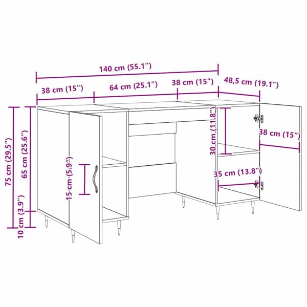 Бюро с рафт с врата Черен дъб 140 x 50 x 75 см Инженерно дърво