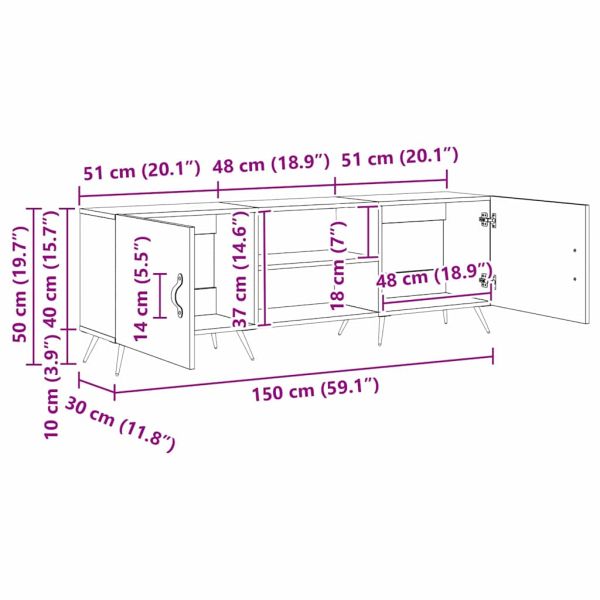 ТВ шкаф Черен дъб 150 x 30 x 50 cm Инженерно дърво