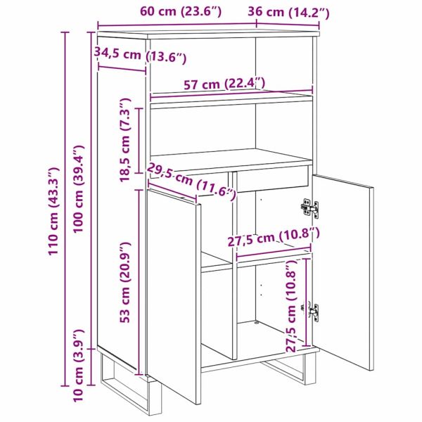 Висок шкаф Черно 60 x 36 x 110 см Инженерно дърво