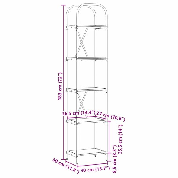 Рафт за книги Димян дъб 40 x 30 x 183 см Инженерно дърво