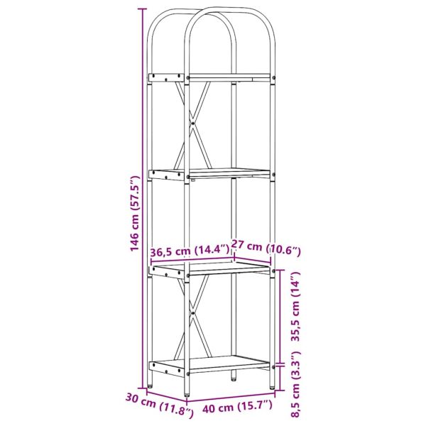 Рафт за книги Сив Сонома 40 x 30 x 146 см Инженерно дърво