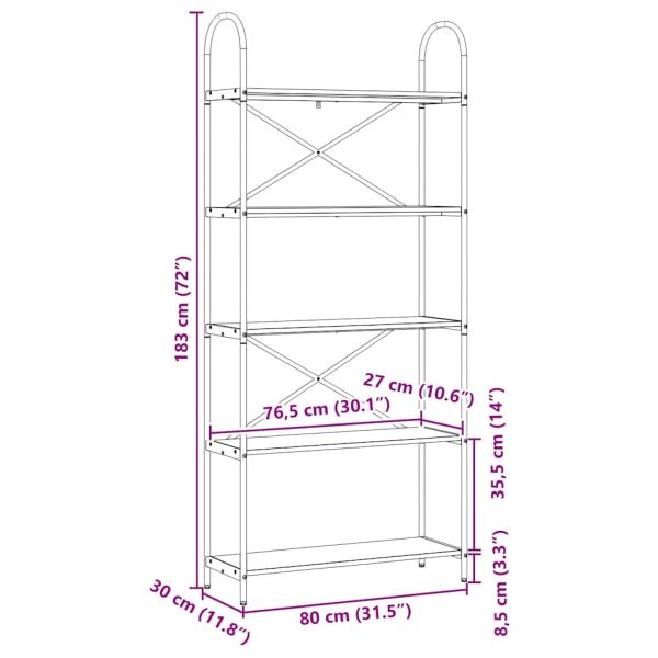 Рафт за книги Черния дъб 80 x 30 x 183 см Инженерно дърво