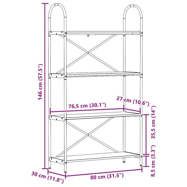 Рафт за книги Сонома дъб 80 x 30 x 146 см Инженерно дърво