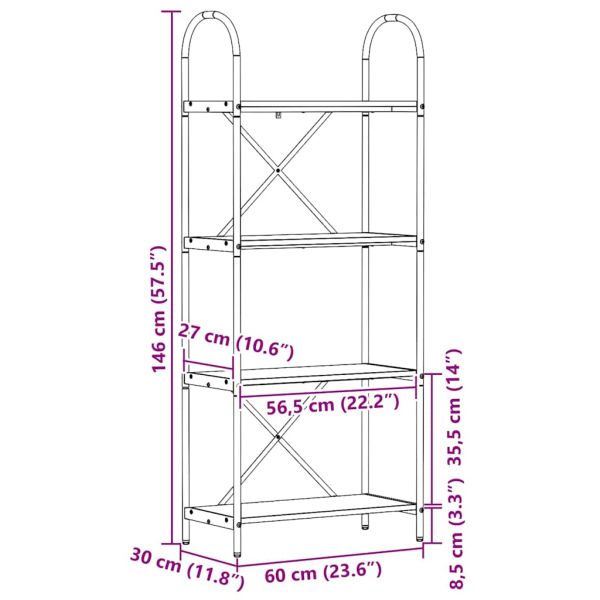 Рафт за книги Дъб 60 x 30 x 146 см Инженерно дърво