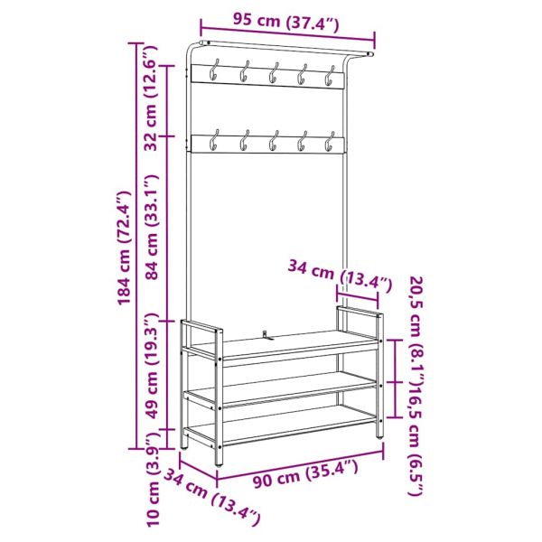 Закачалка за палта с рафт Дъб 95 x 34 x 184 см Инженерно дърво