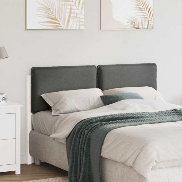 Тапицирана табла Бяло и светло сиво 135 cm Солидно борово дърво