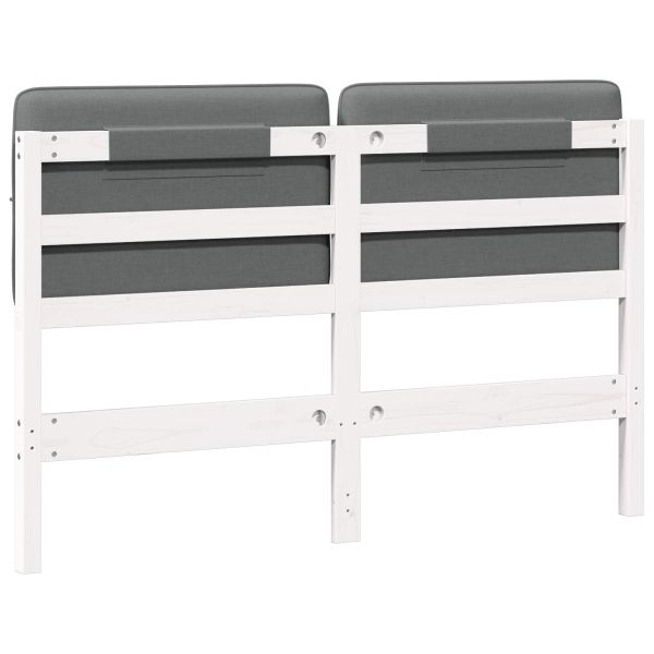 Тапицирана табла Бяло и светло сиво 135 cm Солидно борово дърво