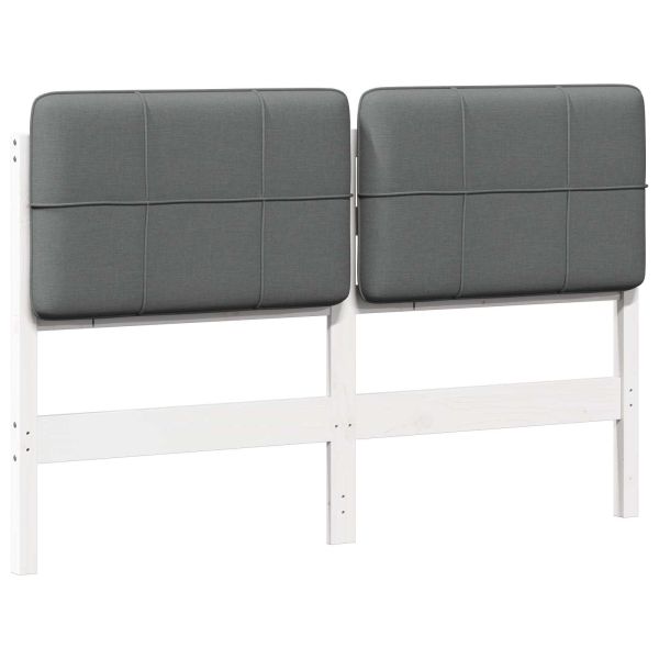 Тапицирана табла Бяло и светло сиво 120 cm Солидно борово дърво