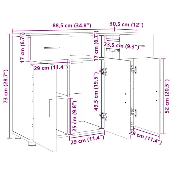 Дървен шкаф Сив Сонома 88,5 x 30,5 x 73 см Инженерно дърво