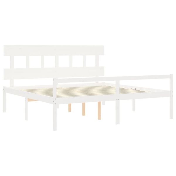 Легло за възрастни с табла, бяло, Super King Size, дърво масив