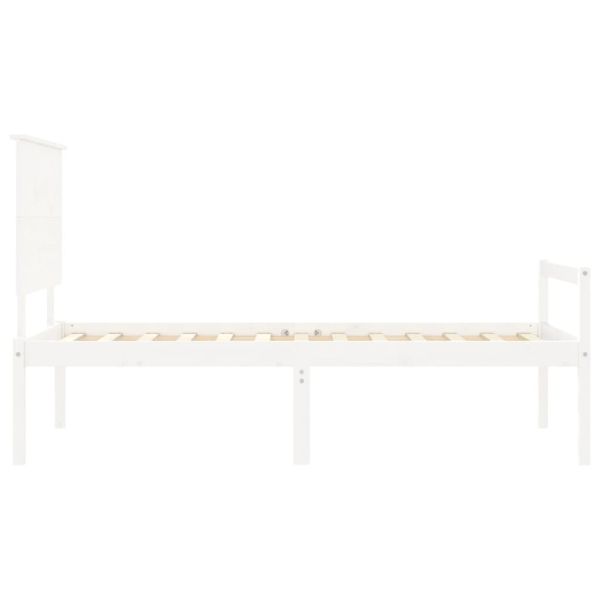 Легло за възрастни с табла, бяло, единично, масивно дърво