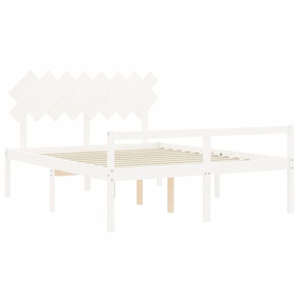 Легло за възрастни с табла, бяло, 160x200 см, масивно дърво