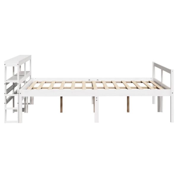 Легло за възрастни с табла, бял, 160x200 см, борово дърво масив