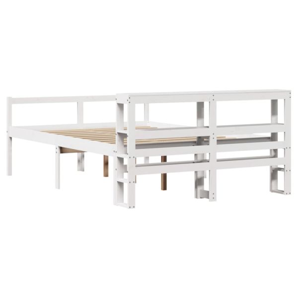 Легло за възрастни с табла, бял, 160x200 см, борово дърво масив