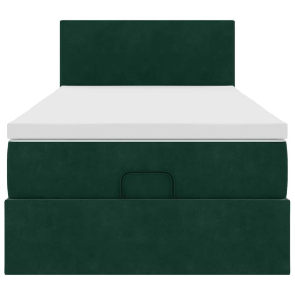 Османска легло с матрак, тъмнозелено, 100x200 см, кадифе