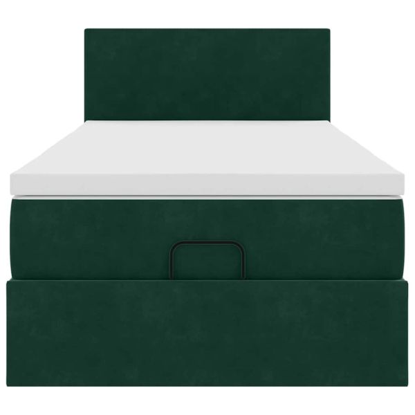 Османска легло с матрак и LED, тъмнозелено, 100x200 см, кадифе