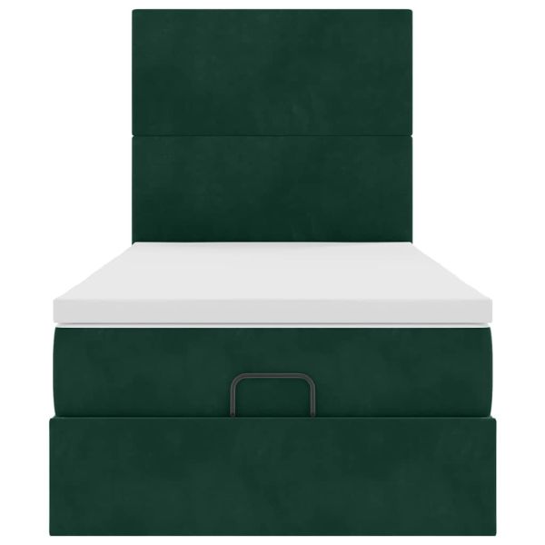Османска легло с матраци и LED, тъмнозелено, 100x200 см, кадифе