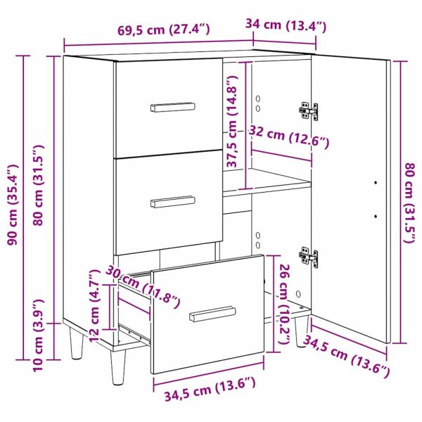 Служебен шкаф Черен дъб 34 x 69.5 x 90 см Инженерно дърво
