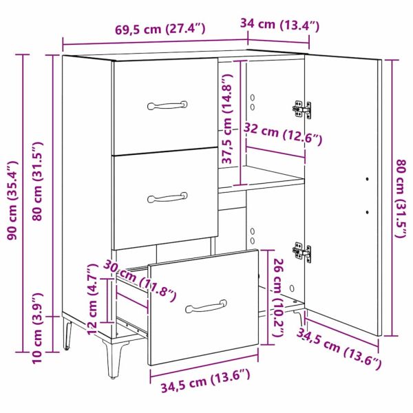 Служебен шкаф Старо дърво 69,5 x 34 x 90 см Инженерно дърво